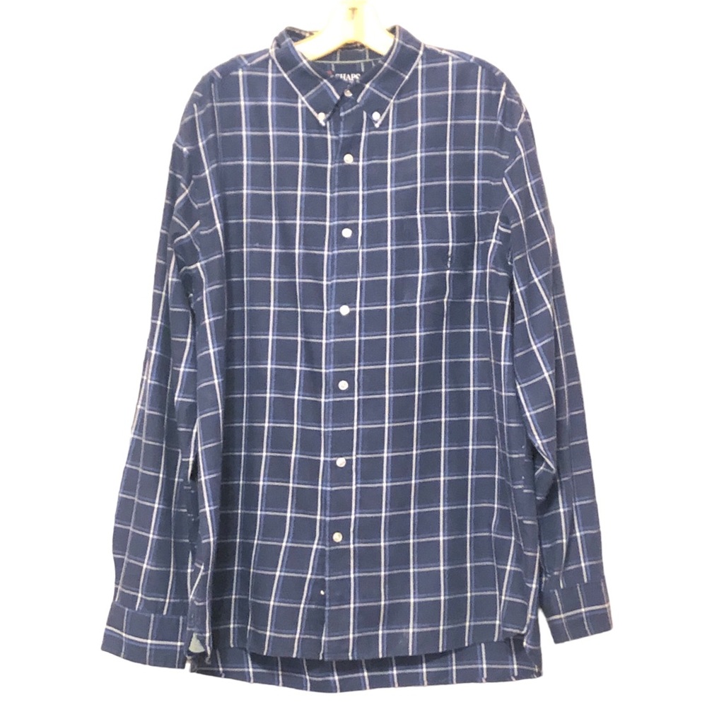 CHAPS Men's Blue Check Button Down Long Sleeve Shirt~XL